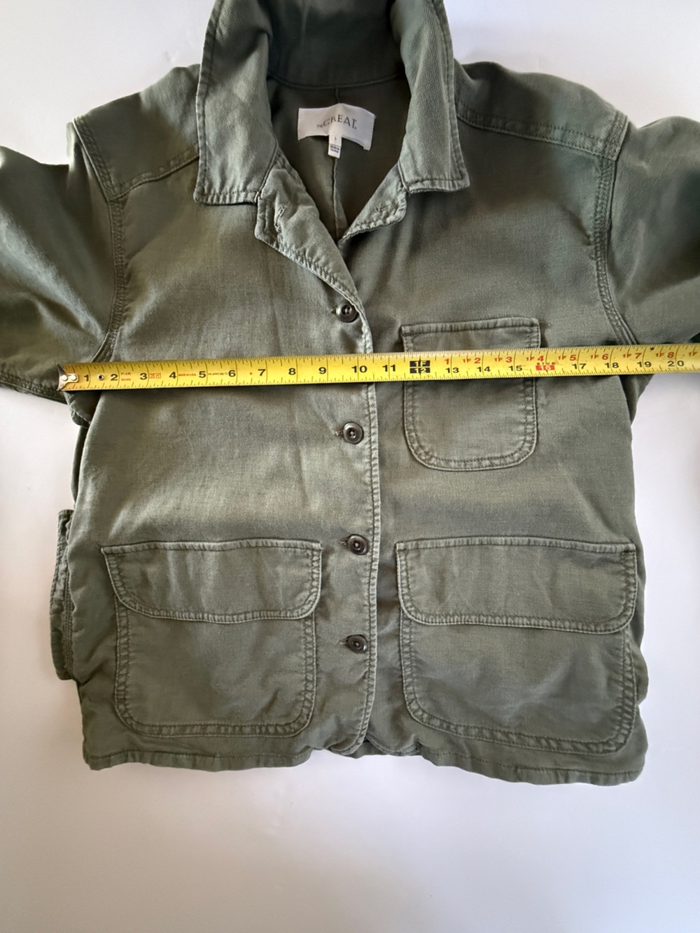 THE GREAT army green jacket utility chore coat style lightweight size 1 small - Picture 4 of 15